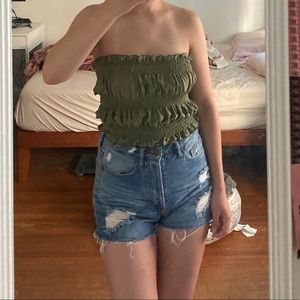 Jungle Fever✨Scrunched Tube Top Dark Army Green